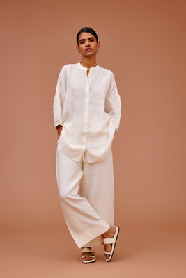 LINEN SHIRT WITH GATHERED SLEEVES & PANTS