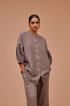 LINEN SHIRT WITH GATHERED SLEEVES
