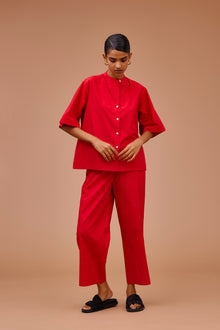  BAND COLLAR BUTTON-UP TOP & PANTS